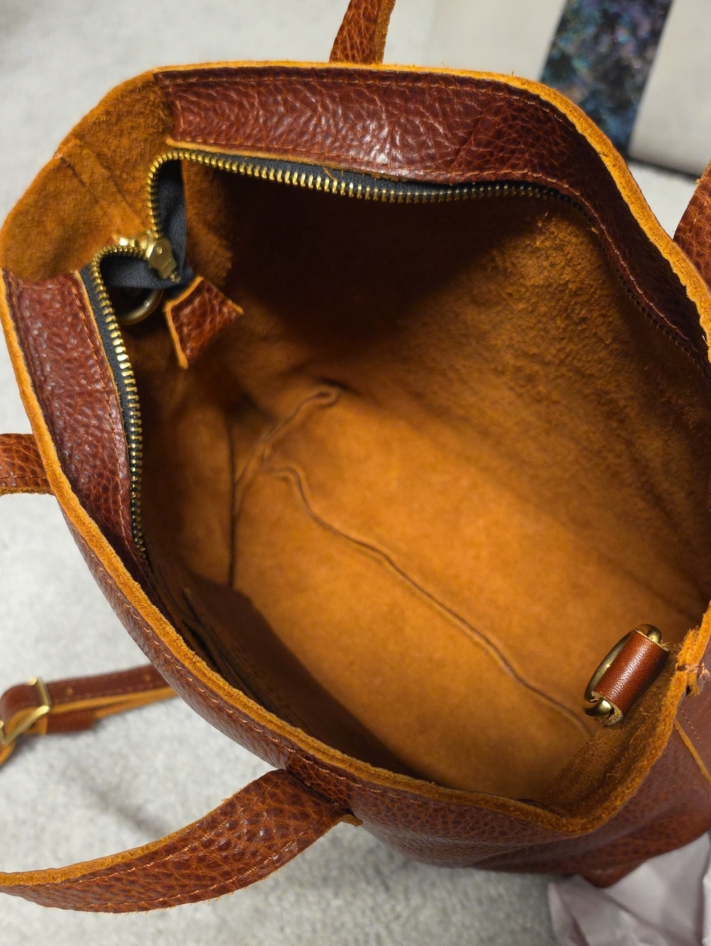 PLG Crossbody Tote Medium Tote -Nutmeg - Pebbled Leather Tote - Picture 6 of 7
